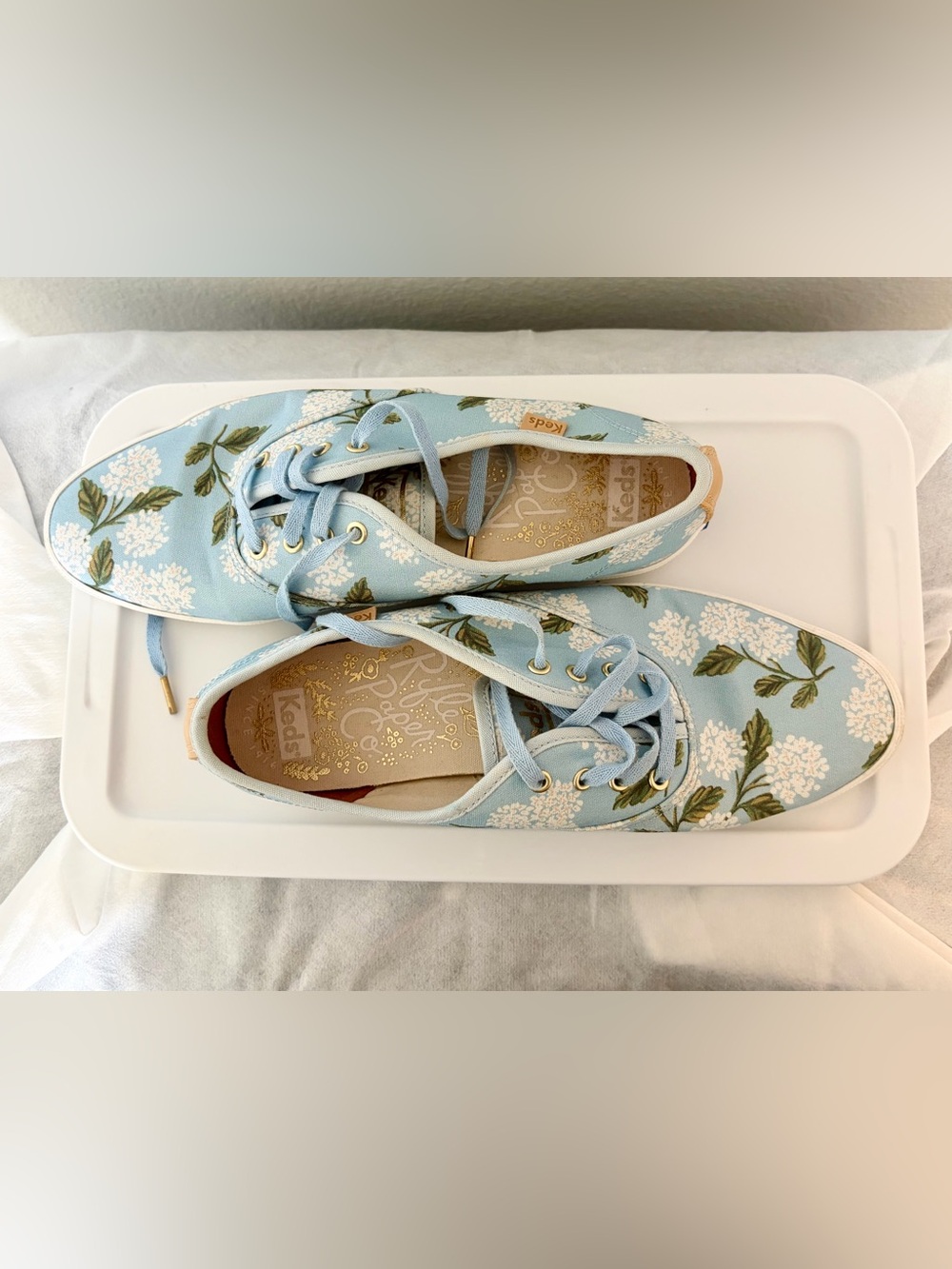 Like-New Keds x Rifle Paper Co. Vintage Champion Sneakers in in Blue Hydrangea - Picture 5 of 9